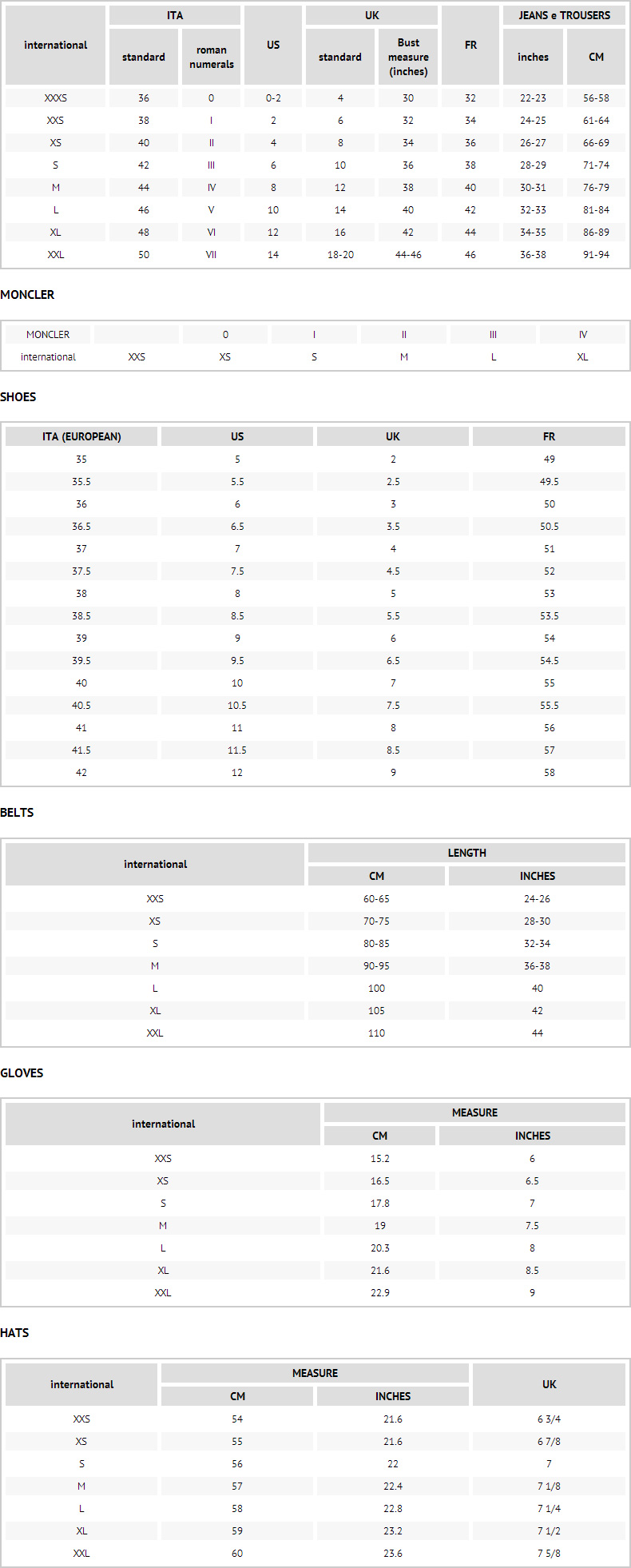 Tod's Shoe Size Chart